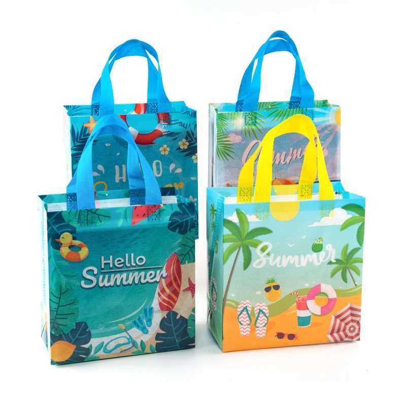 Summer Brother Holiday Portable N Woven Portable Shopping Gift Bags Beach Kids Games Surfing Toys Snacks Theme 12pcs B250618