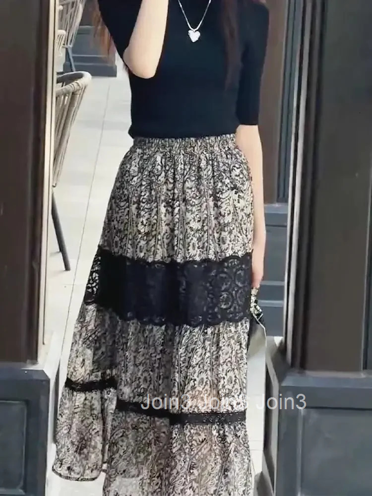 Lace Midi Chiffon Patchwork Woman Skirt Clothing Sales Vintage Modest New in Y2k Premium Korean Fashion Stylish Skirts for Women