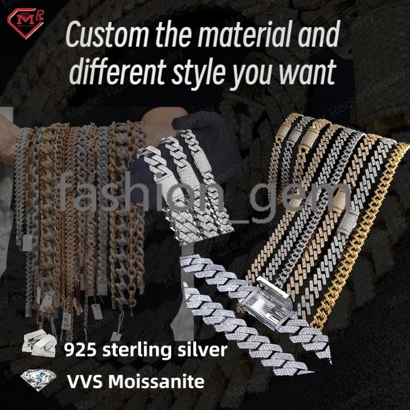 10mm Cuban Chains Custom Moissanite Clasp 10k 14k 18k Gold Plated 925 Sterling Silver Cuban Link Chain