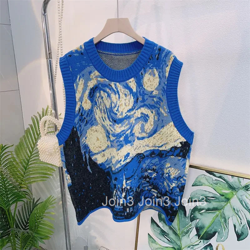 Waistcoat Blue Pullover Knit Vests for Women Round O Neck Formal Y2k Fashion Clothing 2025 Warm Crochet Clothes Lady Sweaters