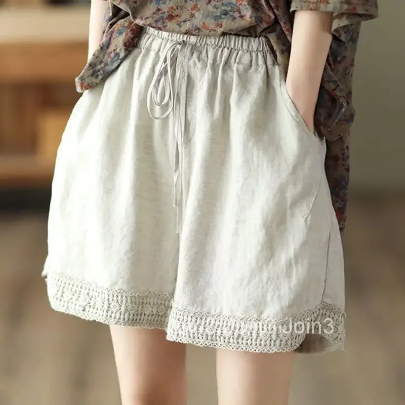 Linen Woman Short Pants Elastic Waist Cotton Wide High Shorts for Women Stretchy Youthful Trend 2025 Outdoor XL Y2k Harajuku Hot