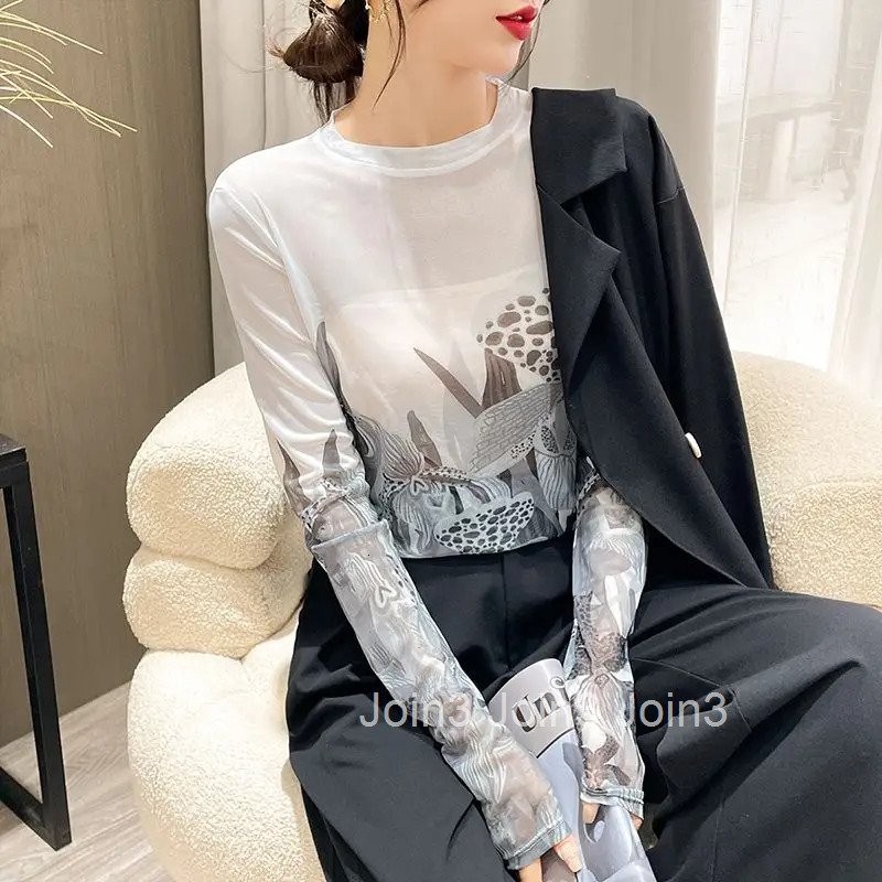 Mesh Clothing 2025 Sexy Woman T-shirt Skinny with Print Top for Women Korea Stylish Luxury High Tshirt Quality One Piece Alt Tee