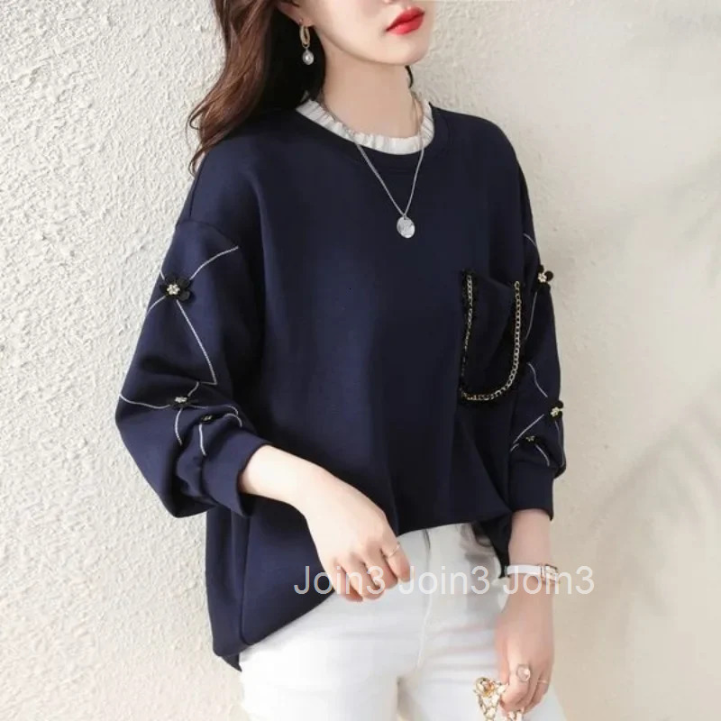 Womens Sweatshirts Cotton Female Top Basic Round Neck Pullovers Long Sleeve Y2k Style Vintage Matching Nice Color Casual Kpop E