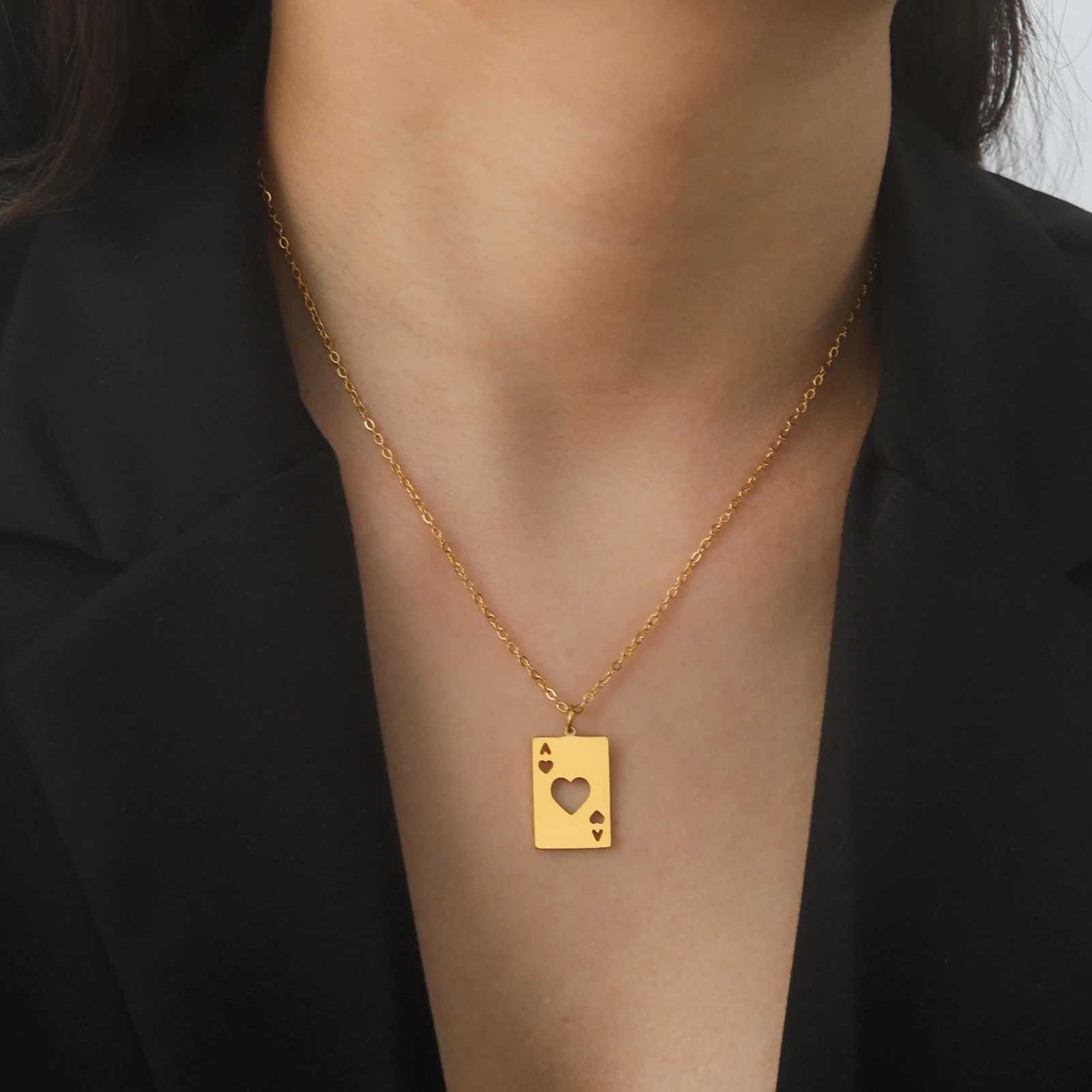 Heards Ace A Necklace Texas Poker Chain Never Card Game Gift For Women Men Stainless Steel Gold Color Pendant Fashion Jewelry W250618