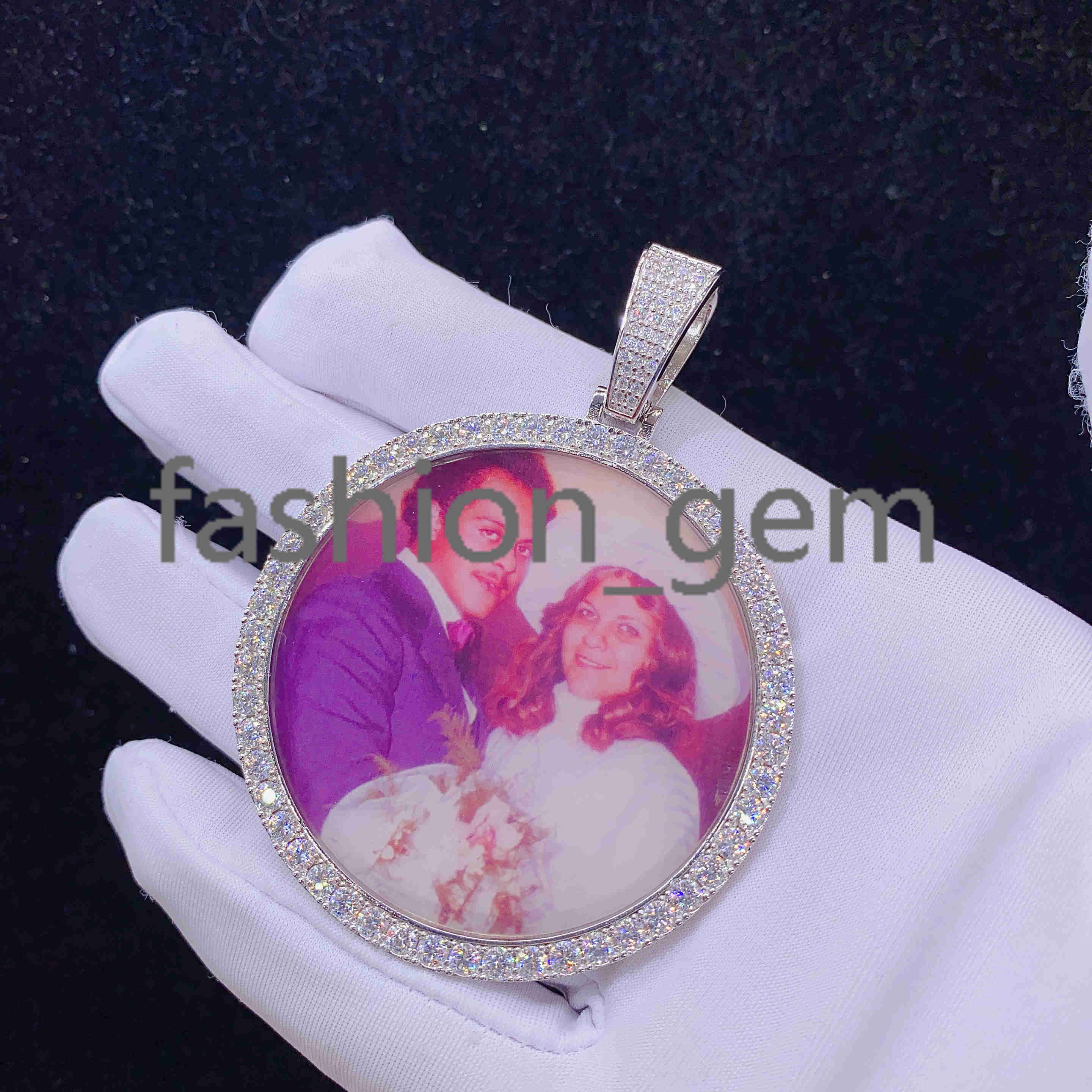 Custom Sterling Silver Iced Out Hip Hop Moissanite Diamond Picture Frame Memory Pendant