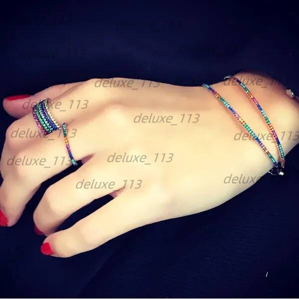 2021 New Fashion Trendy European Women Jewelry Micro Pave Rainbow CZ Thin Bangle Bracelet Wholesale