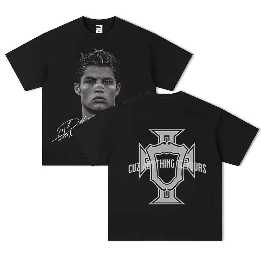 Football Star Print Cotton Short-sleeved T-shirt Men Women Clothing Athleisure Print Fashion Oversize Casual Tee
