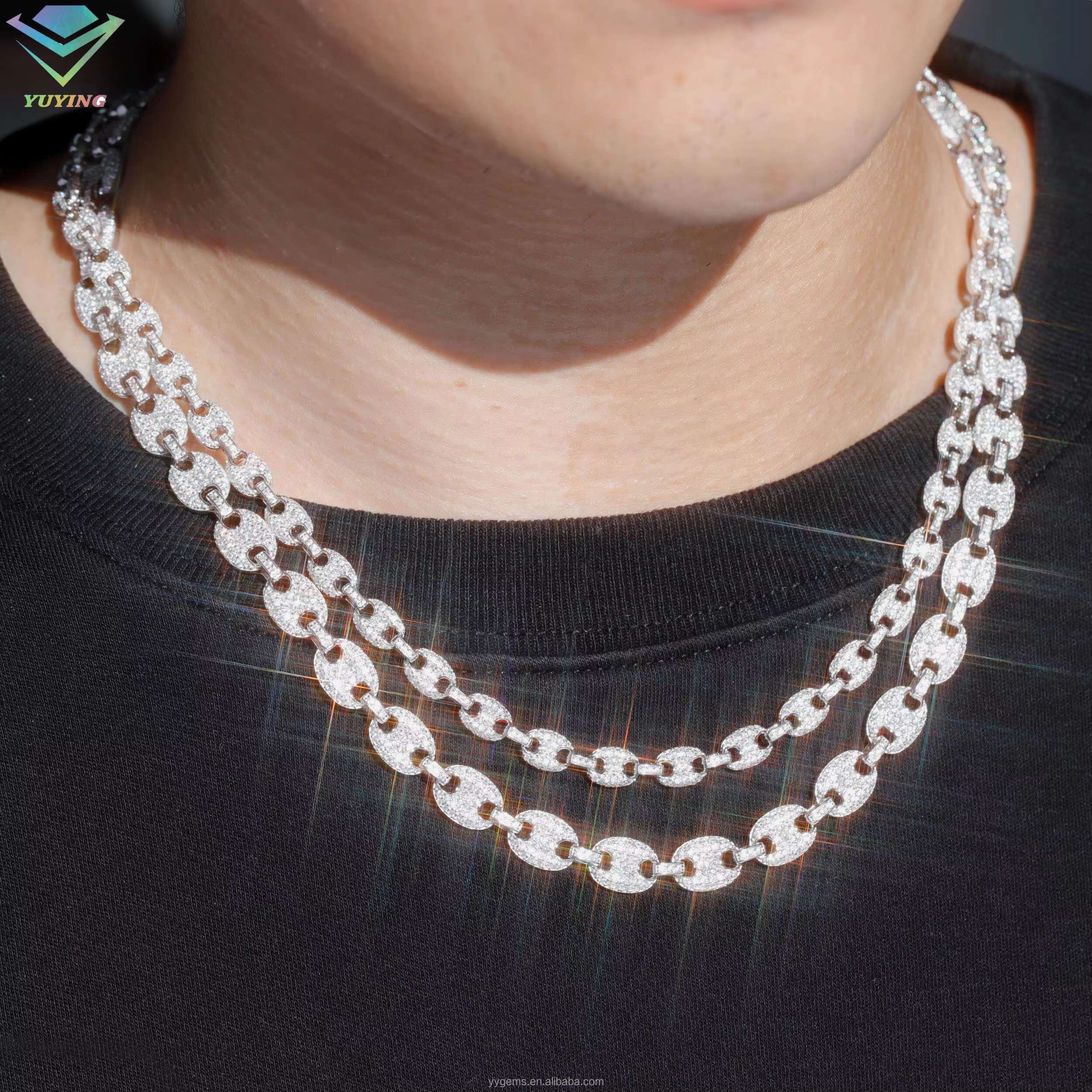 Handmade Solid 925 Sterling Silver Cubic Link Chain Miami Gold Plated for Mans VVS Moissanite Diamond Necklace Great Gift Party