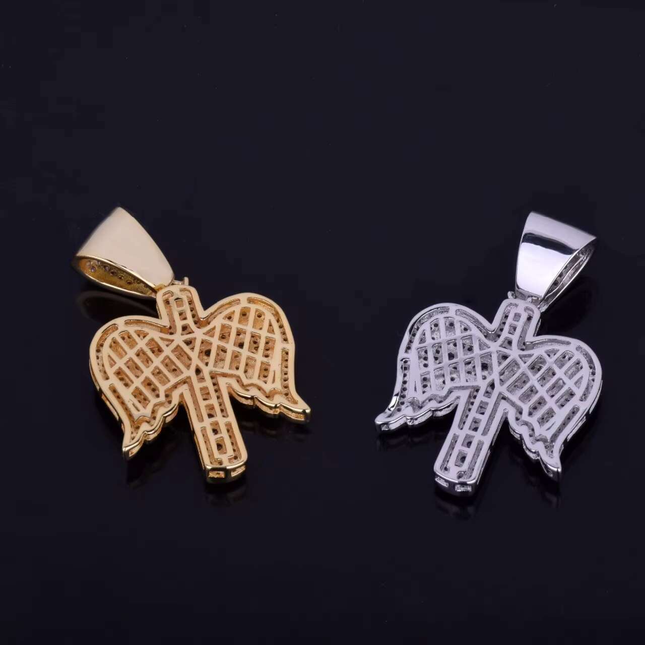 Luxury 18K Gold .925 Silver Christian Cross Pendant Angel Wings VVS Moissanite Diamond Jewelry Hip Hop Style Pendants Charms