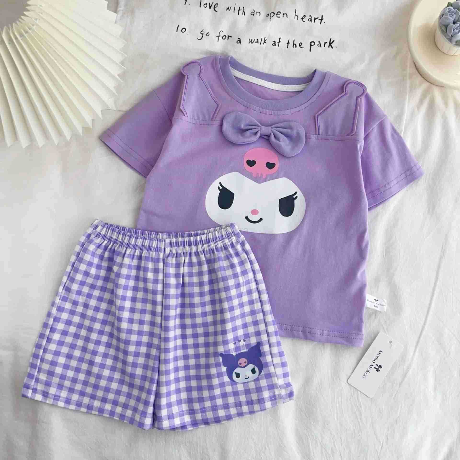 Sanrio Kawaii Kuromi My Melody Childrens Pure Cotton Shorts Home Clothing Set Summer Anime Sanrio Girly Heart Cute Childrens Pajamas XJ250618XJ250618