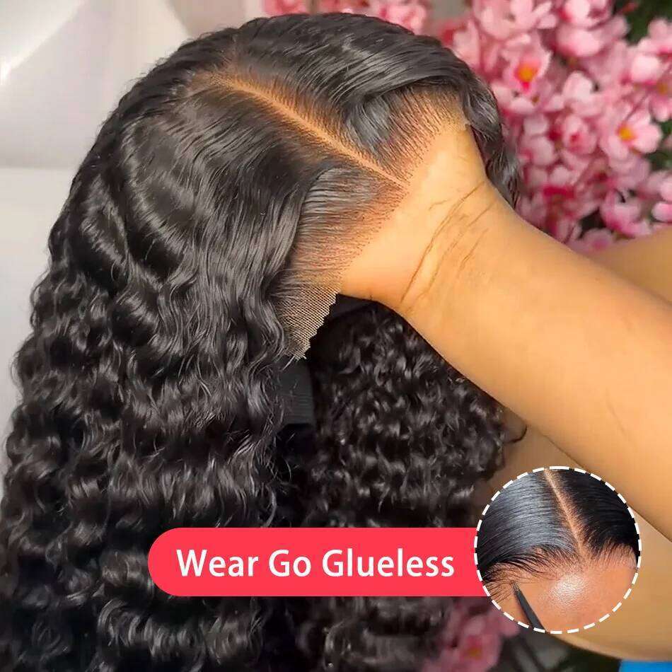100% Human Hair 13x6 HD Deep Wave Frontal Wigs 13x4 Water Curly 5x5 Glueless Lace Front Wig 30 40 Inch Closure Kinky WearGo