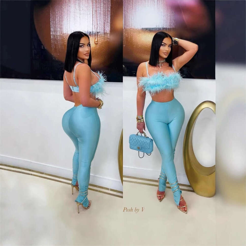 Summer New Women's Fashion Personality Sexy Style Spaghetti Strap Backless Tube Top Bodycon Pants Set B5