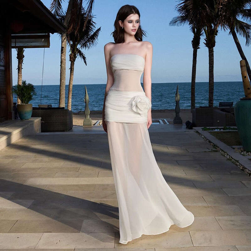 Summer New Women's Solid Color Slim Fit Fashion Off-Shoulder Tube Top Backless Dress B5