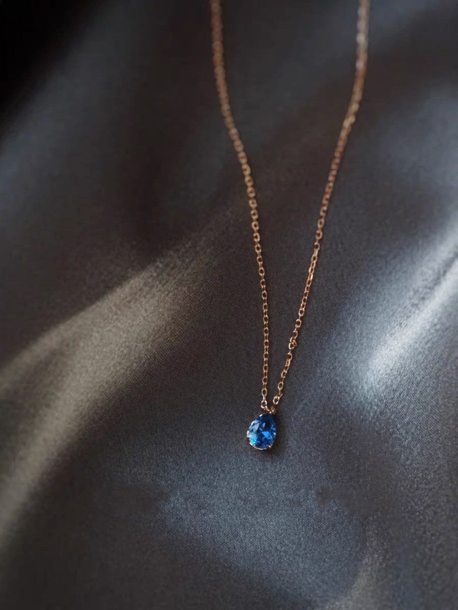 Choucong Ins Top Sell Water Drop Pendant Simple Fashion Jewelry Real 100% 925 Sterling Silver Pear Cut Blue Sapphire CZ Diamond Gemstones Clavicle Nec