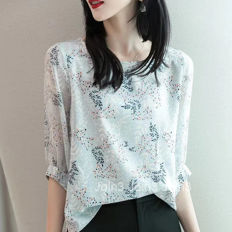 Chiffon Female Tops Satin with Print Pink Silk Womens Shirt and Blouse Youthful Woman Clothes Korean Popular Y2k Fashion Cool M