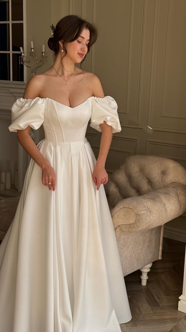 Princess Renaissance Wedding Dress A-Line Off Shoulder Victorian Elopement Corset Bridal Gown Fairy Satin Simple Garden Bride Dresses