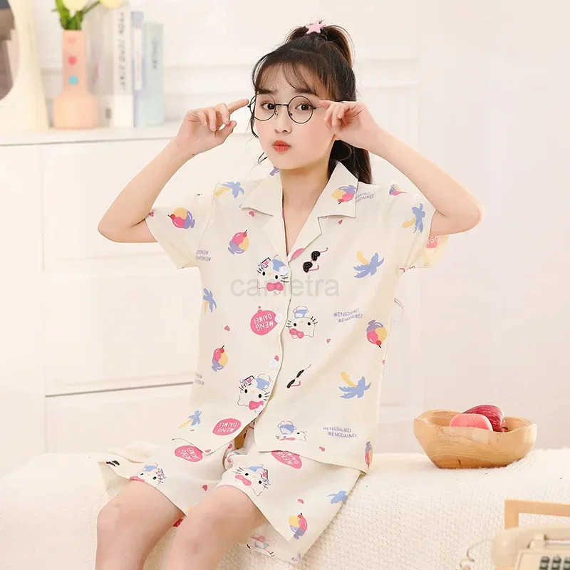 Sanrio Summer Pajamas 2024 New Childrens Home Service Suit Little Girls Short-Sleeved Shorts Summer Air-Conditioned Clothes XJ250618XJ250618