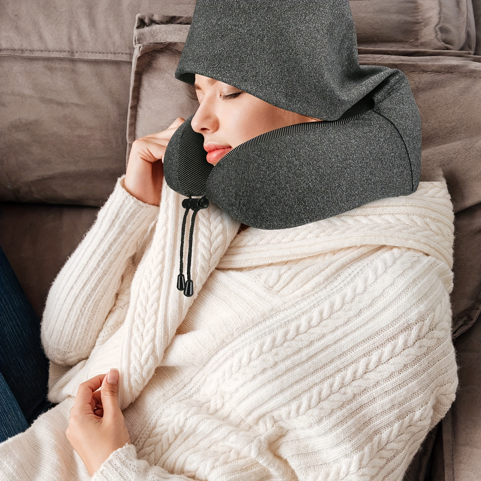 New hooded shading U-shaped pillow travel portable aircraft neck protection memory cotton pillow lunch break neck protection U-shaped pillow.