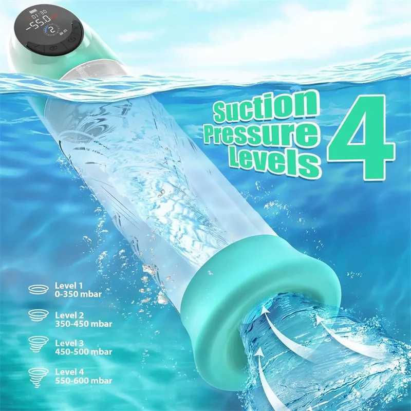IPX7 Electric Vacuum Waterproof LCD Display 4 Pressure Levels 9 Suction Training Penis Extender Bigger Penis Pump Male Sex Toys W250618