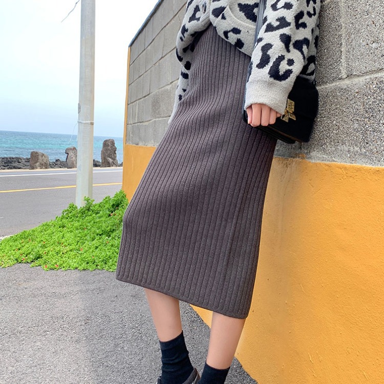 MM299 New mid-length split woolen one-step skirt high waist slimming hip skirt