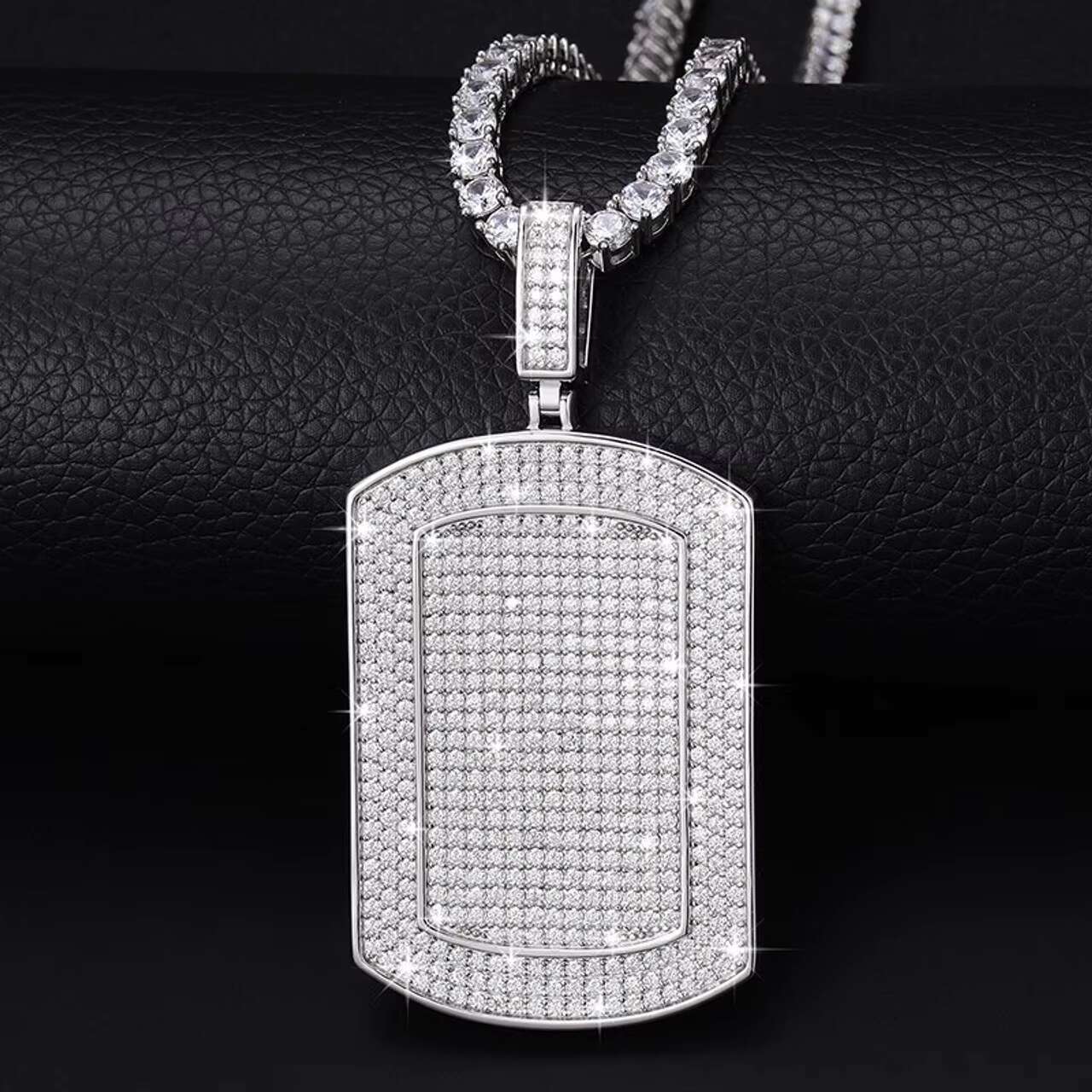 Trendy Military Style Moissanite Pendant Charm Sterling Silver Hip Hop Chain Necklace Durable Stylish Accessory