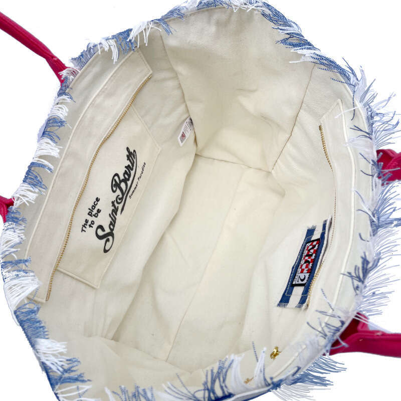 Designer Bag 2025 Saint Barth New Women's Large Capacity Fashion Horizontal Striped Dark Blue Tassel Beach Tote Bag