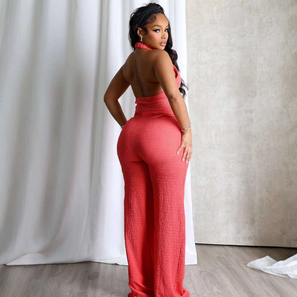 Summer New Halter Neck Sleeveless Backless V-Neck Tube Top Button Sexy Fashion Jumpsuit B5