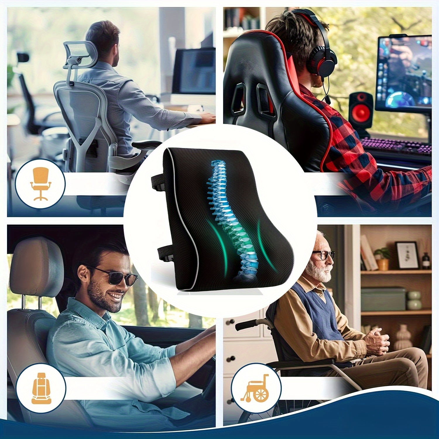 Slow rebound car lumbar office memory cotton slow rebound lumbar chair headrest