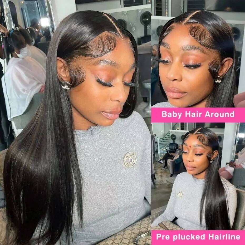 100% Indian Human Hair Wigs Bone Straight 13x4 Front 180% Remy Preplucked Transparent Lace Closure Wig For Black Women