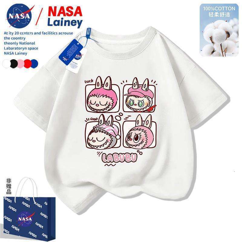 NASA Children's Labubu Cartoon Short Sleeve T-Shirt 2025 Summer New Boys and Girls Top
