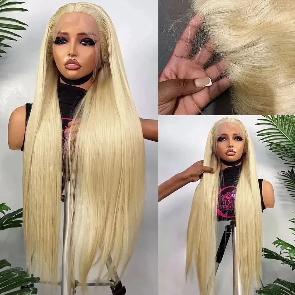 250 Density Straight 613 Blonde Lace Front Human Hair Wig 40 Inch HD Transparent 13x4 13x6 Lace Front Wigs Colored Wig For Women Synthetic
