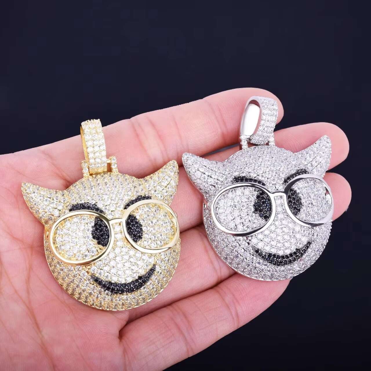 Luxury 18k Gold and .925 Silver Little Devil Face Moissanite Pendant Iced out Hip Hop Style