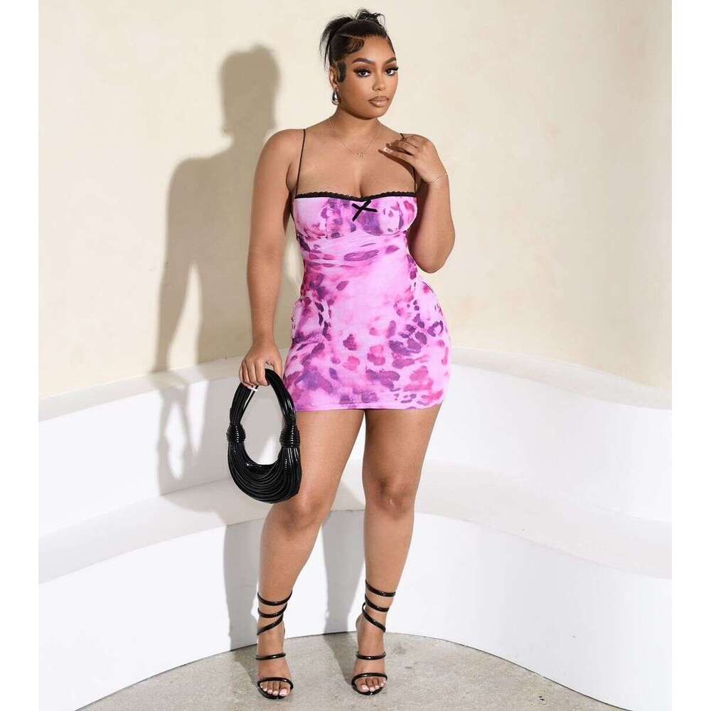 Summer New Leopard Print Slim Fit Bodycon Sexy Hot Girl Fashion Printed Short Dress B5