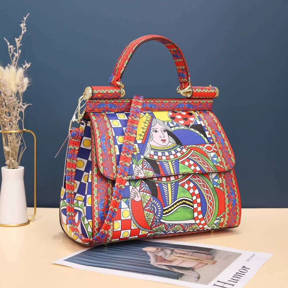 Women Bags Leather Vintage Painting Art Purse Handbags Girl Shoulder Cross Body Messenger Bag Female Totes Braccialini Style