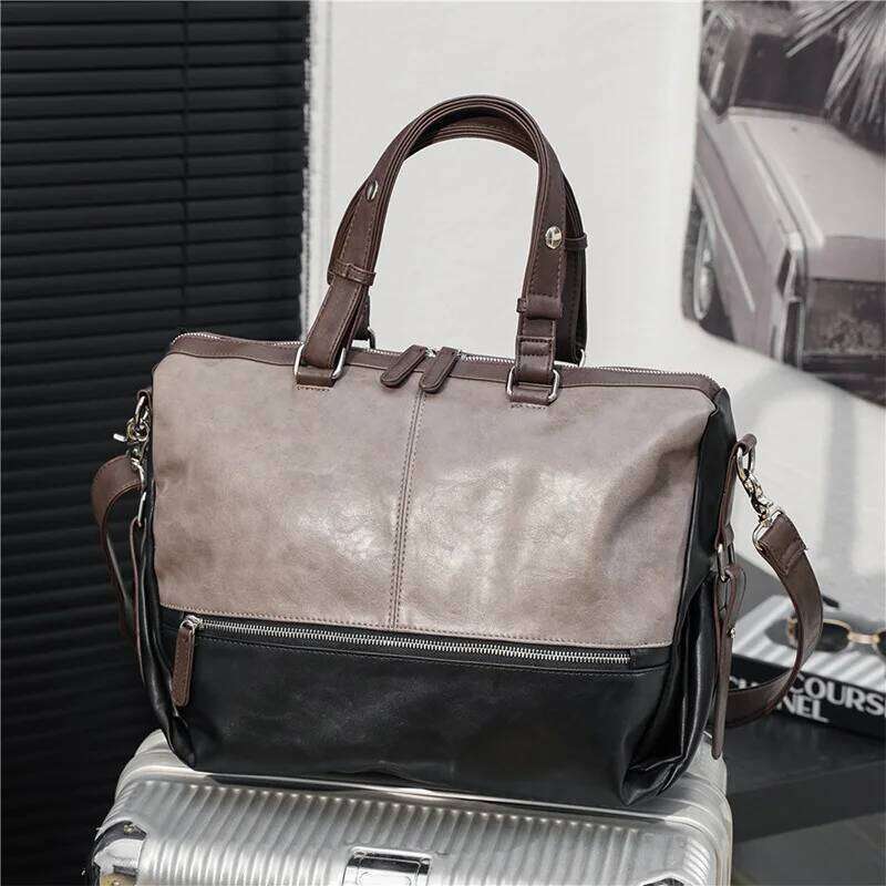 Fashion Patchwork Leather Men's Handbags Large-Capacity Crossbody Men Travel Shoulder Messenger Hand Bag Tote