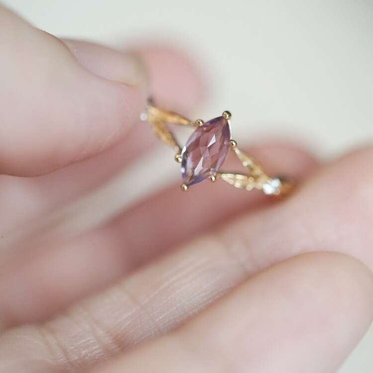 Tears of Artemis" Dreamy Light Amethyst Rose Cut Inlaid Luxury Style Ring Versatile