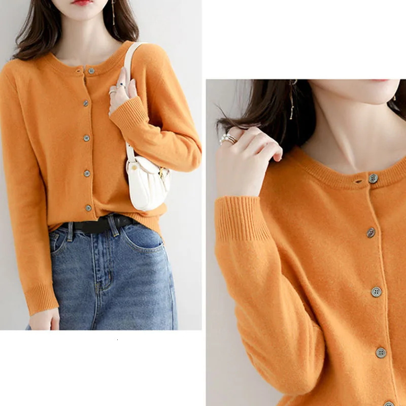 Korean Single Breasted Cardigans Sweater Women Autumn Winter O-neck Long Sleeve Knitwear Female Basic Solid Color Soft Sweaters 250617