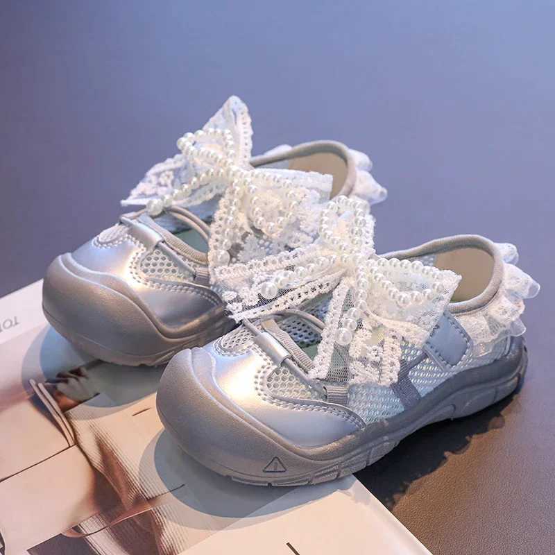 New Children Causal Girls Sports Shoes Summer Breathable Sweet Princess Lace Bowknot Shoes Fashion Kids Mesh Shoes Soft Non-slip Z250618
