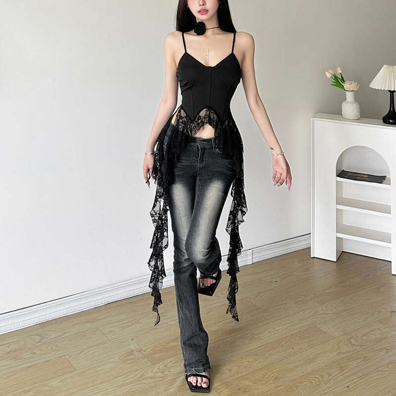 Summer New Women's Solid Color Sexy Strap Fashion Lace Trim Vest B5