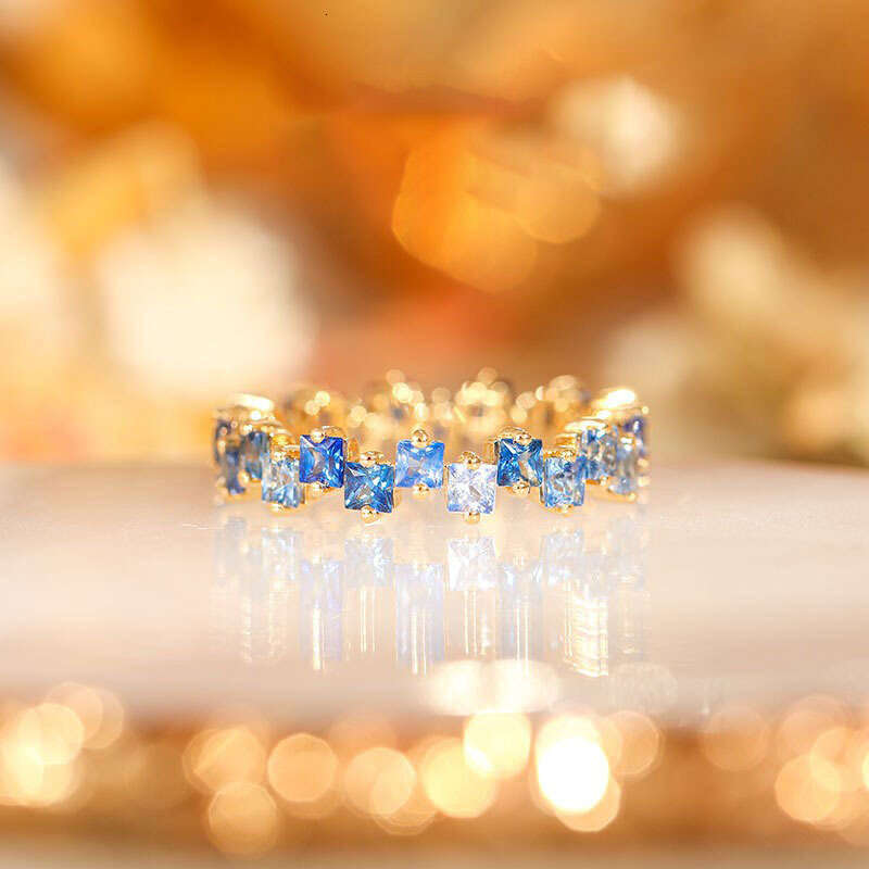 Soft Blue Ring for Women, High-End Rainbow Series, Gold-Plated Inlaid Colorful Anti-Blue Light Luxury