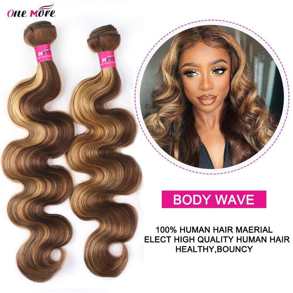 2x6 Honey Blonde Body Wave Ombre Colored Highlight Human Hair Bundles With Closure