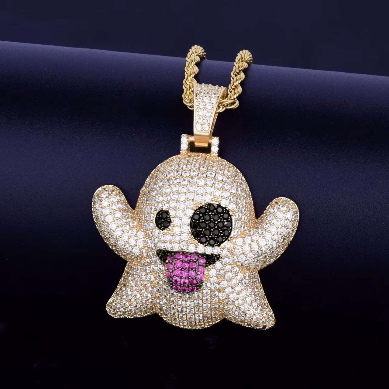 Custom 18K Gold 925 Silver VVS Moissanite Diamond Iced Out Snapchat Cute Ghost Pendant Hip Hop Cartoon Moissanite Pendant Charm
