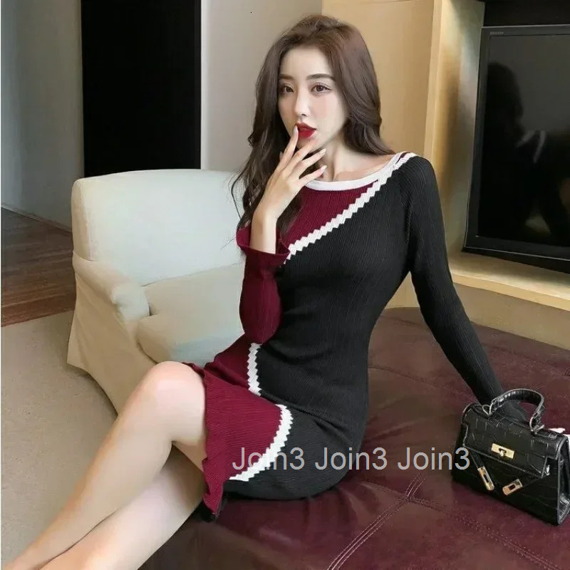 Female Knit Dress Sensual Sexy Ruffle Bodycon Womens Crochet Dresses Elegant Party Loose Designer Trendy Kpop X Chic Pretty G