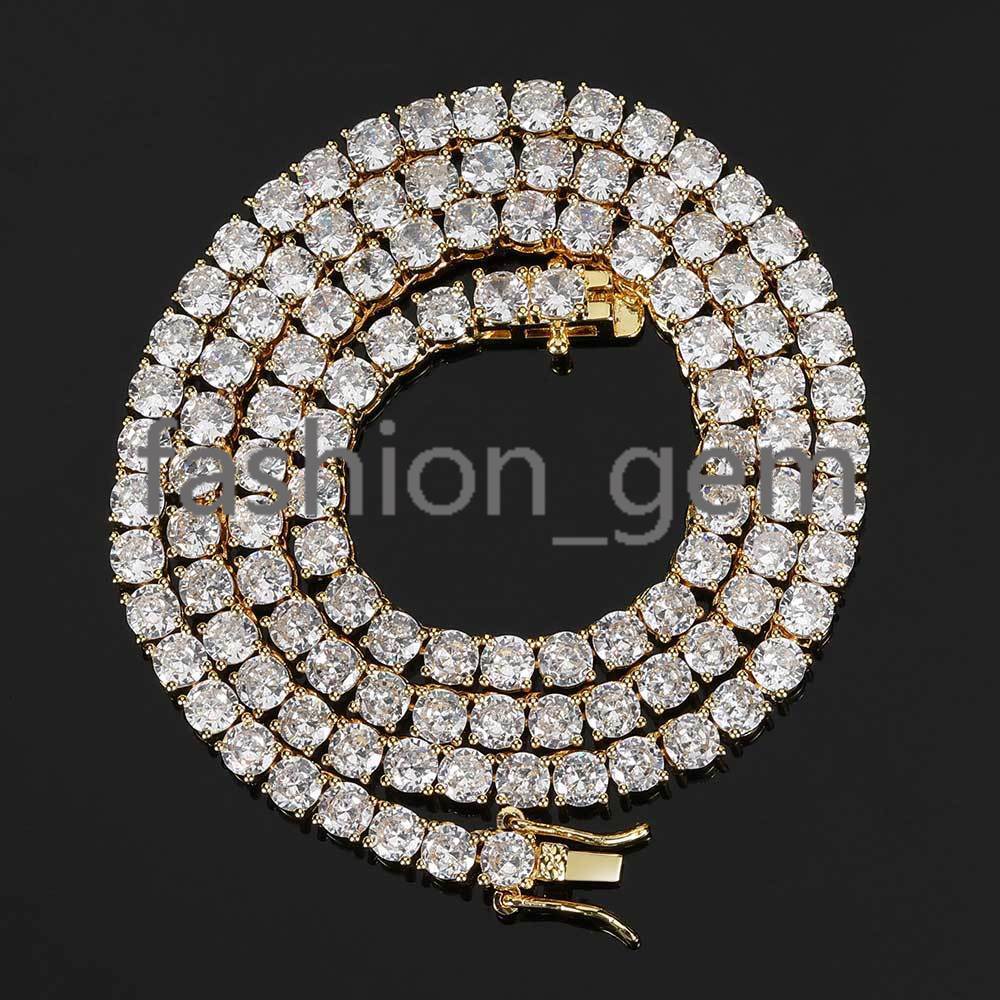 Womens 5mm Silver Plated Bling moissanite Tennis Chain Necklace Hip Hop Iced Out Diamond Necklace Fine Jewelry for Gift