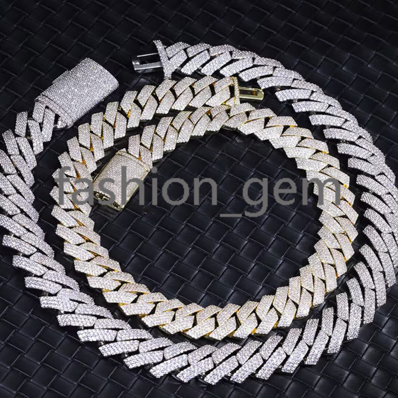Hiphop Cuban Necklace 925 Sterling Silver 20mm 3 Rows Iced Out VVS Moissanite Cuban Link Chain