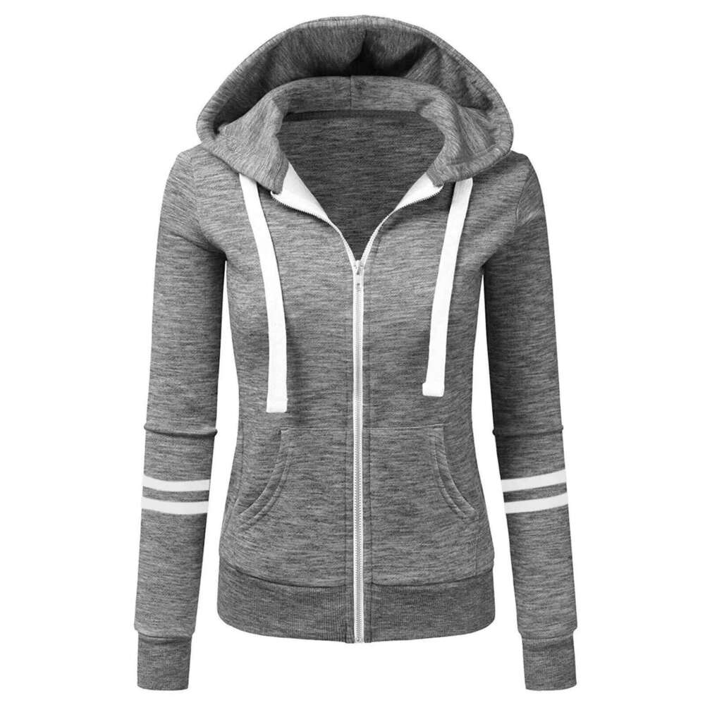 Trendy Female Zip-Up Hooded Sweater: Versatile Long Armwear Ideal for Cooler Weather