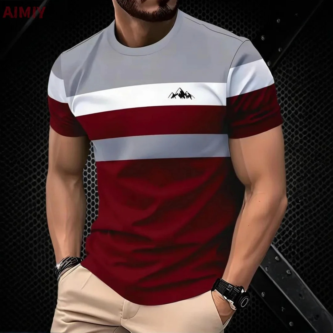 Mens Oversized Tshirt Summer Outdoor Casual Round Neck Short Sleeve Top Striped Printed Style OverSize Loose Clothing 250616