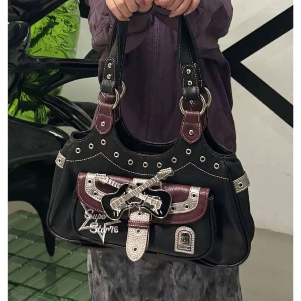 JIAERDI Gothic Punk Y2k Women Haruku Aesthetic Leather Patchwork Casual Handbag Female Vintage Black Shoulder Bags Chic