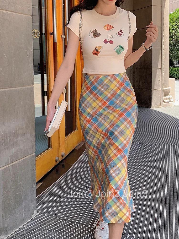 High Waist Woman Skirt Wrap Skirts for Women Midi Tight Plaid New in V Modest Korean Style Fashion Harajuku Casual 2025 Trend