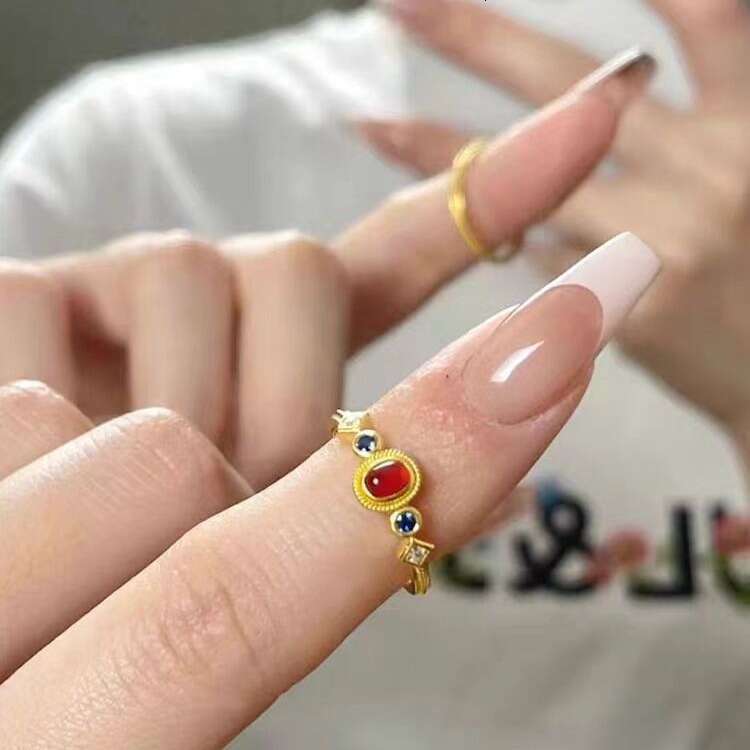 Hot Selling Chinese Style Small Palace Sparrow Color Ring Elegant Light Luxury Niche Adjustable Gift High-end Version